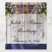 Bloemen & Hoefijzers, Blauw lint 2 Wijn Etiket (Enkel label)