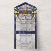 Bloemen & Hoefijzers, Blauw lint All In One Uitnodiging (Binnen)