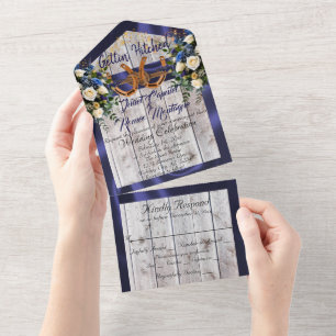 Bloemen & Hoefijzers, Blauw lint All In One Uitnodiging