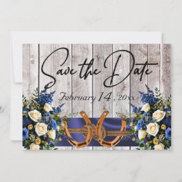 Bloemen & Hoefijzers, Blauw lint bruiloft Save The Date