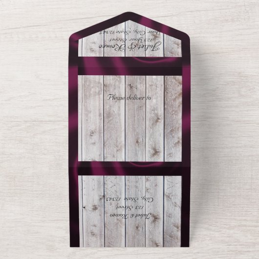 Bloemen & Hoefijzers, Paarse lint All In One Uitnodiging (Buitenkant)