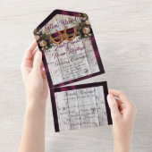 Bloemen & Hoefijzers, Paarse lint All In One Uitnodiging (Afscheurbaar)