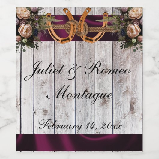 Bloemen & Hoefijzers, Paarse lint Wijn Etiket (Enkel label)