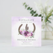 Bloemen Hoefijzers Paarse Save the Date (Staand voorkant)