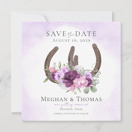 Bloemen Hoefijzers Paarse Save the Date (Voorkant)