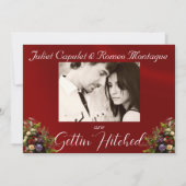 Bloemen & Hoefijzers Rode Lint Huwelijk Save The Date (Achterkant)