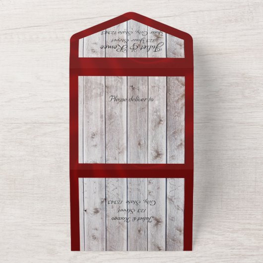 Bloemen & Hoefijzers, Rood lint All In One Uitnodiging (Buitenkant)