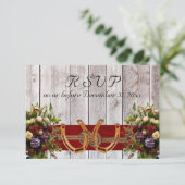 Bloemen & Hoefijzers, Rood lint RSVP Kaartje (Staand voorkant)