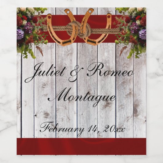 Bloemen & Hoefijzers, Rood lint Wijn Etiket (Enkel label)