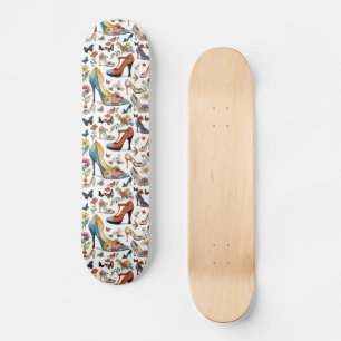 Bloemen Hoge Hak Schoenen met Vlinders Persoonlijk Skateboard