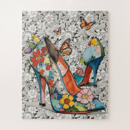 Bloemen Hoge Hakken Pompen Vlinders Vintage Kant Legpuzzel