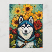 Bloemen Hond Art Siberische Husk schilderij Briefkaart (Voorkant)