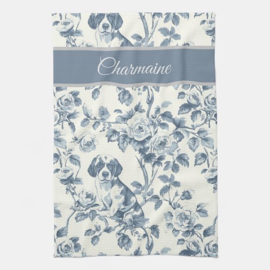  Bloemen Hondenpatroon met Aangepaste Naam Theedoek (Verticaal)