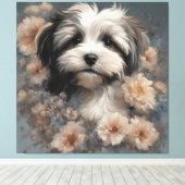 Bloemen Hondenrassen portretten 6 Canvas Afdruk (Insitu (Houten vloer))