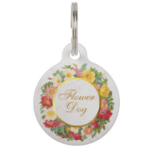 Bloemen Hondsroos Krans Schrift Nep Goud Bruiloft Huisdierpenning