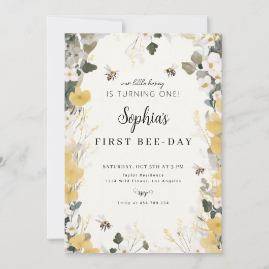 Bloemen Honey Bee 1e Verjaardag Kaart (Voorkant)