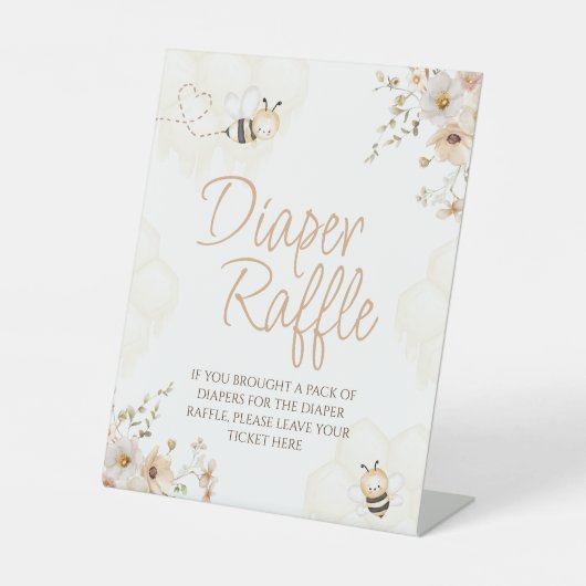 Bloemen Honey Bee Baby shower Luier Raffle Sign Reclamebord Met Voetstuk (Voorkant)