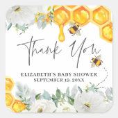 Bloemen Honingraat Bumble Bee | Baby shower Favor Vierkante Sticker (Voorkant)