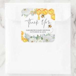 Bloemen Honingraat Bumble Bee   Baby shower Favor Vierkante Sticker
