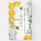 Bloemen Honingraat Bumble Bee | Baby showers banne Spandoek (Verticaal)
