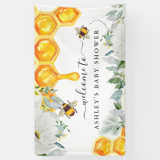 Bloemen Honingraat Bumble Bee | Baby showers banne Spandoek (Verticaal)