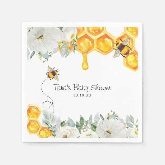 Bloemen Honingraat Bumble Bee | Baby showers serve Servet (Voorkant)