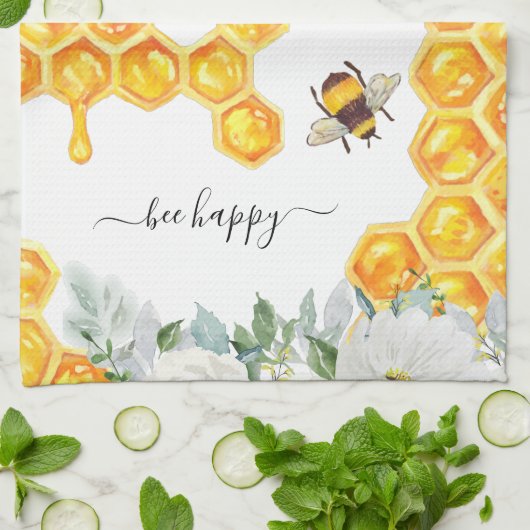 Bloemen Honingraat Bumble Bee | Monogram theedoek (Gevouwen)