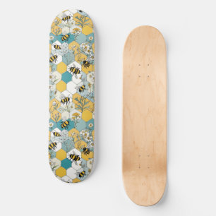 Bloemen Honingraat met Bijen Geel en Blauwgroen Persoonlijk Skateboard