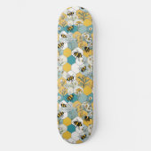 Bloemen Honingraat met Bijen Geel en Blauwgroen Persoonlijk Skateboard (Voorkant)
