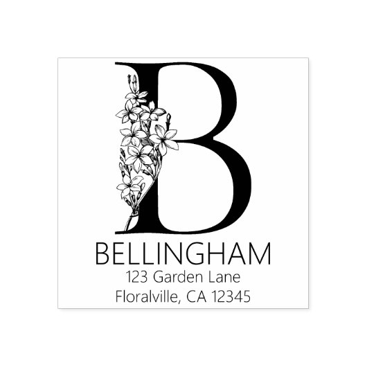 Bloemen hoofdletter - B - retouradres monogram Rubberstempel (Afrduk)