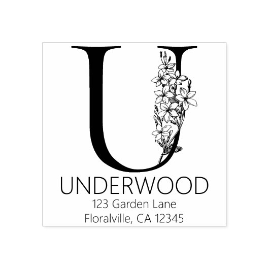 Bloemen hoofdletter - U - Retouradres Monogram Rubberstempel (Afrduk)