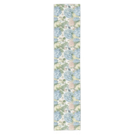 Bloemen, hortensia's, rozen, roze rozen korte tafelloper