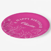 Bloemen Hot Roze 30e verjaardag Elegant Papieren Bordje (Gekanteld)