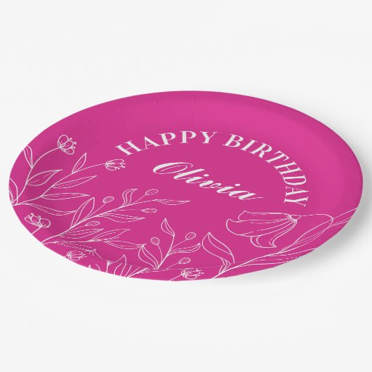 Bloemen Hot Roze 30e verjaardag Elegant Papieren Bordje (Gekanteld)