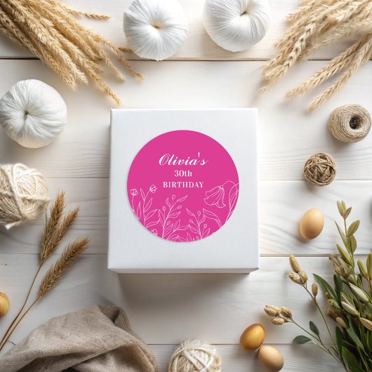 Bloemen Hot Roze 30e verjaardag Elegant Ronde Sticker