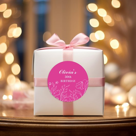 Bloemen Hot Roze 30e verjaardag Elegant Ronde Sticker