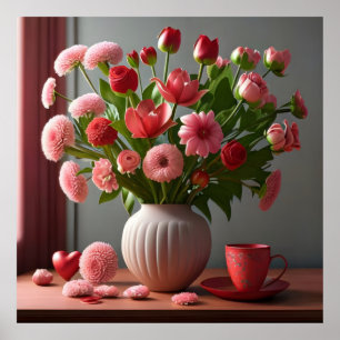 Bloemen houden van Valentijnsdag boeketten rood ro Poster