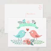 Bloemen houden van vogel blauw en roze bloem bruil briefkaart (Voorkant / Achterkant)