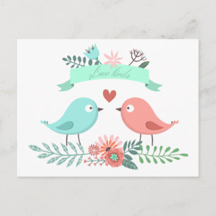 Bloemen houden van vogel blauw en roze bloem bruil briefkaart