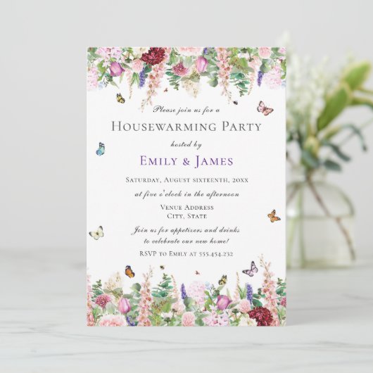 Bloemen Housewarming Party Kaart (Staand voorkant)