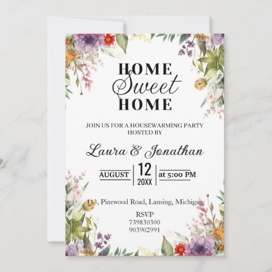 Bloemen Housewarming Party Kaart (Voorkant)