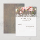 Bloemen Hout en Kant bruiloft RSVP Kaartje (Voorkant / Achterkant)