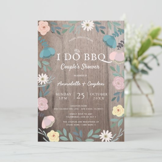 Bloemen hout rustiek Ik doe BBQ koppels douche Kaart (Staand voorkant)