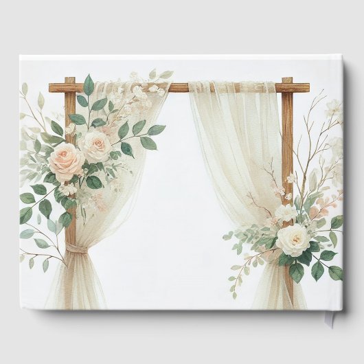 Bloemen Houten Boog Greenery Rozen Rustieke bruilo Gastenboek (Achterkant)