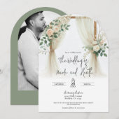 Bloemen Houten Boog Greenery Rozen Rustieke bruilo Kaart (Voorkant / Achterkant)