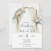 Bloemen Houten Boog Greenery Rozen Rustieke bruilo Kaart (Voorkant)