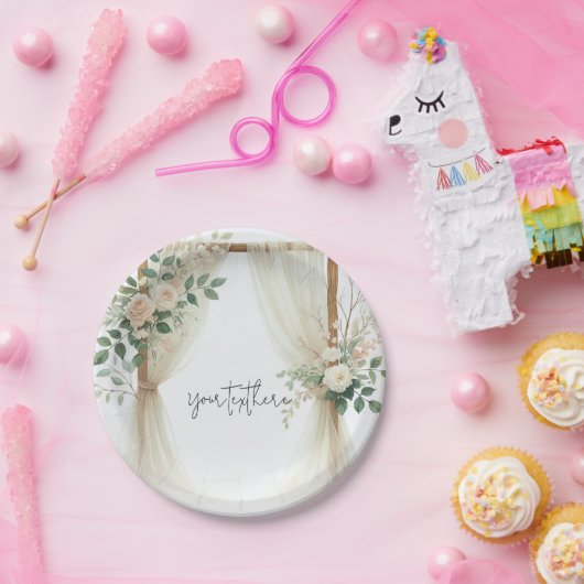 Bloemen Houten Boog Greenery Rozen Rustieke bruilo Papieren Bordje (Feest)