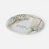 Bloemen Houten Boog Greenery Rozen Rustieke bruilo Papieren Bordje (Gekanteld)