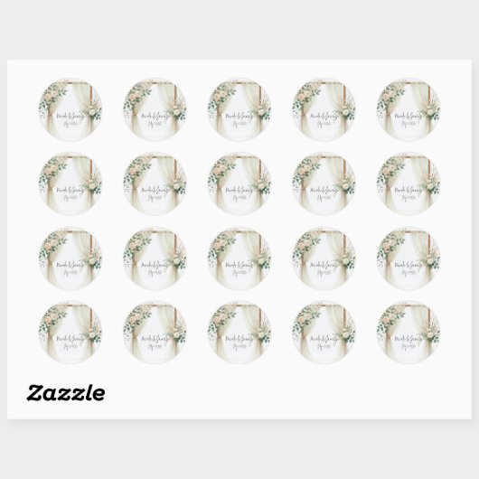Bloemen Houten Boog Greenery Rozen Rustieke bruilo Ronde Sticker (Vel)