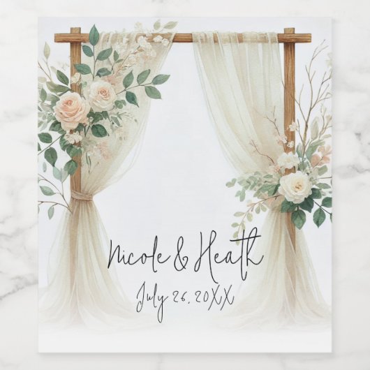 Bloemen Houten Boog Greenery Rozen Rustieke bruilo Wijn Etiket (Enkel label)